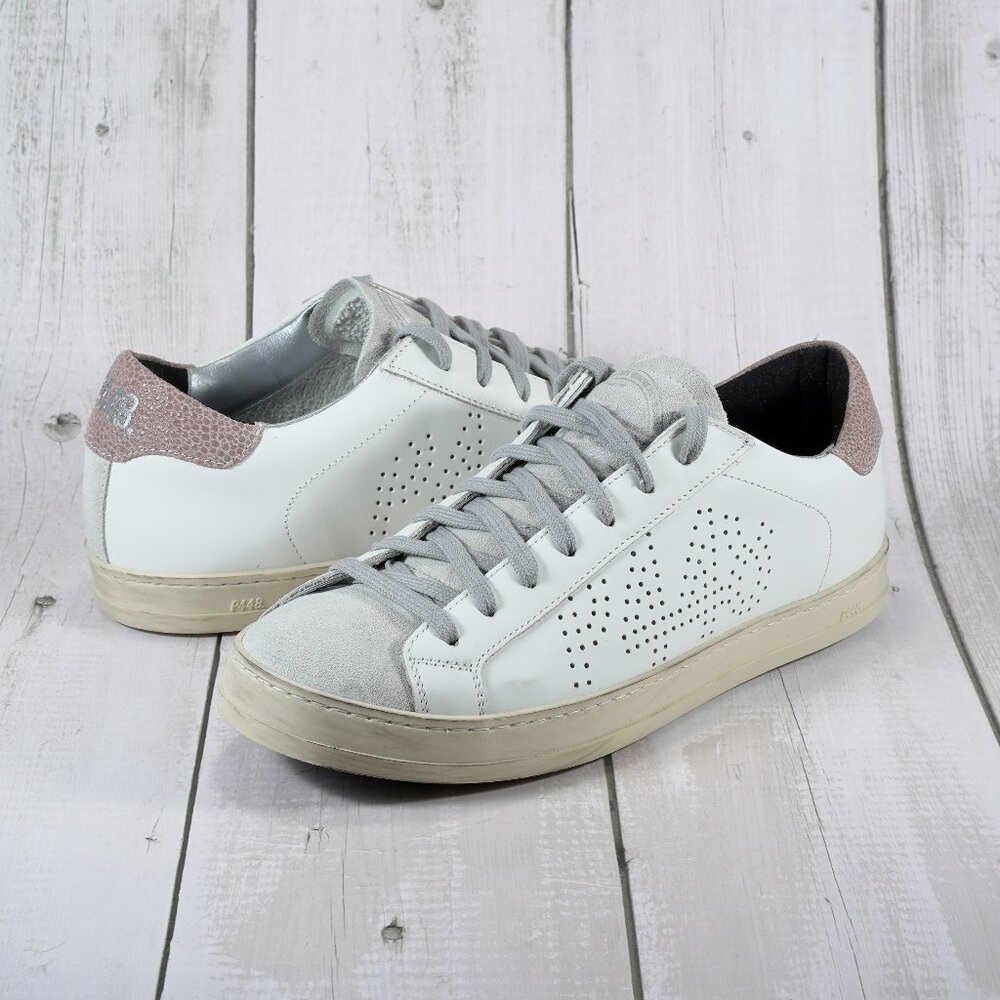 P448 John Paisley Lace up Low Top Sneakers Women's White/Bronze Round Toe Sz 9M